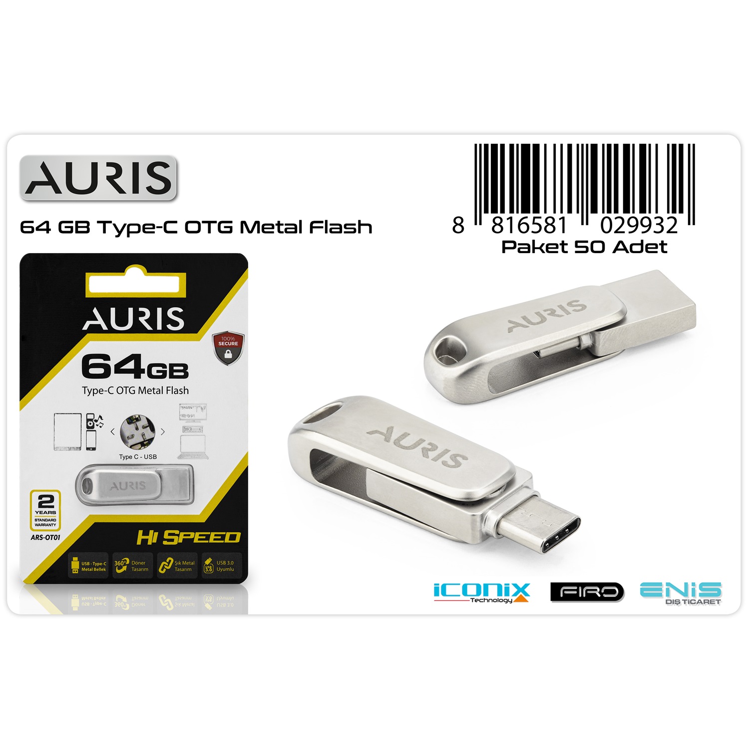 AURİS ARS-OT01 64GB TYPE-C OTG USB BELLEK